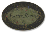 Powder Room Black/Green Floral Oval Wood Sign