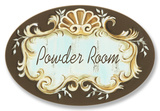 Powder Room Choc/Aqua Crest Top Oval Wood Sign