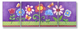Purple Floral Set of 4 Wood Sign