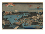Evening Glow at Ryogoku Bridge. Prints by Ikeda Eisen