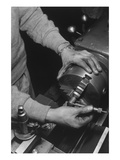 Hands of Lathe Worker Print by Ansel Adams