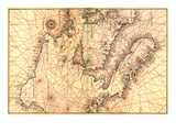 Portolan Map of Italy, Sicily, North Africa and the Mediterranean Poster van Battista Agnese