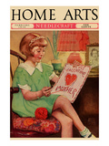 Little Girl Sews a Valentine Prints by  Home Arts
