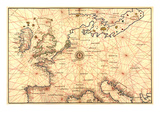 Portolan Map of Spain, England, France, Germany, the British Isles Posters par Battista Agnese