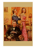 Mother Fixes Gown with Needle and Thread Poster by  Home Arts