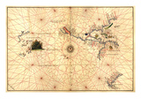 Portolan Map of Western Hemisphere Showing What Will Become the US, Panama and South America Poster par Battista Agnese
