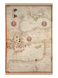 Portolan Map of Turkey, Mediterranean, Adriatic and the Agean Posters van Joan Oliva
