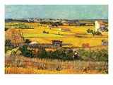 Harvest at La Crau with Montmajour in the Background Posters by Vincent van Gogh