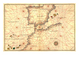 Portolan or Navigational Map of the Spain, Gibraltar and North Africa Affiches par Battista Agnese