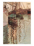 Sailboats in Wollenbewegten Water Poster by Egon Schiele