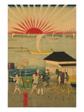 Famous Places in Tokyo: Real View of Takanawa 2 Featuring the Rising Sun Prints by Utagawa Hiroshige
