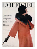 L'Officiel, October 1960 - Manteau de Pierre Cardin en Hebriz de Lesur Toque et Col en Vison Umpa Prints by  Arsac