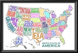 United States of America Stylized Text Map Colorful Posters