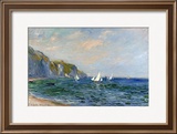 Cliffs and Sailboats at Pourville Framed Giclee Print by Claude Monet