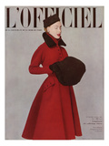 L'Officiel, October 1951 - Pierre Balmain, Redingote en Ratine de Rémond Print by Philippe Pottier