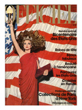 L'Officiel, December 1975 - Robe de Pierre Cardin en Crêpe Rouge d'Abraham, Bijoux de M. Gérard Print by Patrick Bertrand