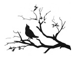 Silhouette: Bird on Branch Giclee Print