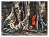 Monk reading in Ta Prohm temple, Angkor Wat Print by Scott Stulberg