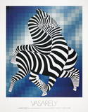 Zebras (Blue) Reproductions pour les collectionneurs par Victor Vasarely