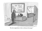 The devil stands before a male secretary / receptionist  in front of God's… - New Yorker Cartoon Premium Giclee Print by Zachary Kanin