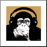 Headphone Monkey Mounted Print by Steez 