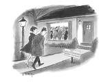 Couple going to cocktail party in the suburbs observe sign on lawn: 'No El… - New Yorker Cartoon Premium Giclee Print by Barney Tobey