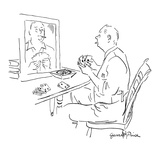 Man holding cards, sits in front of mirror practicing his poker face. - New Yorker Cartoon Premium Giclee Print by Garrett Price