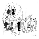 Santa Claus in department store holding little kid on his lap has mental i… - New Yorker Cartoon Premium Giclee Print by Anatol Kovarsky