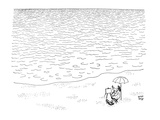 Artist sitting beside the sea. Nothing but water infront of him. He has hi… - New Yorker Cartoon Premium Giclee Print by Robert J. Day
