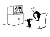 Man watching televised ball game looks over his shoulder for ball that pla… - New Yorker Cartoon Premium Giclee Print by Otto Soglow