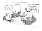 Toaster-headed man in a business meeting with robots thinks to himself, "I… - New Yorker Cartoon Premium Giclee Print by Zachary Kanin