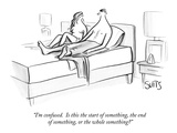 "I'm confused.  Is this the start of something, the end of something, or t…" - New Yorker Cartoon Premium Giclee Print by Julia Suits