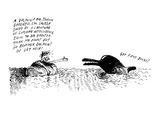 Man, floating on an oil drum, talking to a dolphin says, 'A dolphin! Oh th… - New Yorker Cartoon Premium Giclee Print by Everett Peck