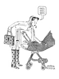 Woman with Gucci handbag and boots, leaning over to tickle baby in carriag… - New Yorker Cartoon Premium Giclee Print by Marisa Acocella Marchetto