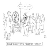 A man at a cocktail party sees himself in the mirror and thinks, "Nice bow…" - New Yorker Cartoon Premium Giclee Print by Paul Noth