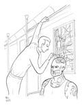 A man on subway looks for his stop on a map which is continued as a tattoo… - New Yorker Cartoon Premium Giclee Print by Paul Noth