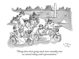 "Things have been going much more smoothly since we started riding with re…" - New Yorker Cartoon Premium Giclee Print by Farley Katz