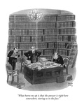"What burns me up is that the answer is right here somewhere, staring us i…" - New Yorker Cartoon Premium Giclee Print by Robert J. Day