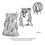 "I usually do two hours of cardio and then four  more of cardio and then t…" - New Yorker Cartoon Premium Giclee Print by Jason Polan
