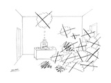 Man at desk alone, next to a pile of empty, scratched-out thought clouds. - New Yorker Cartoon Premium Giclee Print by Saul Steinberg