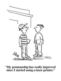 "My penmanship has really improved since I started using a laser printer." - Cartoon Premium Giclee Print by Aaron Bacall