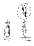 Woman walks along and sees clergyman.  She imagines him without the Roman … - New Yorker Cartoon Premium Giclee Print by Sam Cobean