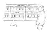 Man looking at greeting cards; one of the sections of cards he sees reads … - Cartoon Premium Giclee Print by Carole Cable