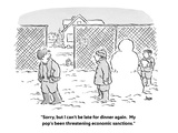 "Sorry, but I can't be late for dinner again.  My pop's been threatening e…" - Cartoon Premium Giclee Print by John Jonik