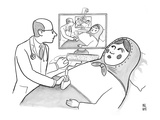 A doctor is seen giving an sonogram to a Russian doll, and the scene is re… - New Yorker Cartoon Premium Giclee Print by Paul Noth