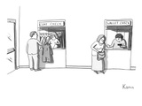 Next to a regular coat check is a station called the "wallet check" where … - New Yorker Cartoon Premium Giclee Print by Zachary Kanin
