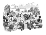 Shows first Thanksgiving where the pilgrims and the Indians are starting a… - New Yorker Cartoon Premium Giclee Print by John Jonik