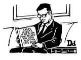 A man in a suit reads a book with the title: Sales Secrets of the Clerk Wh… - New Yorker Cartoon Premium Giclee Print by Drew Dernavich