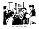 "Sorry. I think I just pressed 'shuffle.' " - New Yorker Cartoon Premium Giclee Print by Drew Dernavich