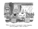 "With the pretzels I recommend a hearty burgundy, with the goldfish a blan…" - New Yorker Cartoon Premium Giclee Print by John Jonik